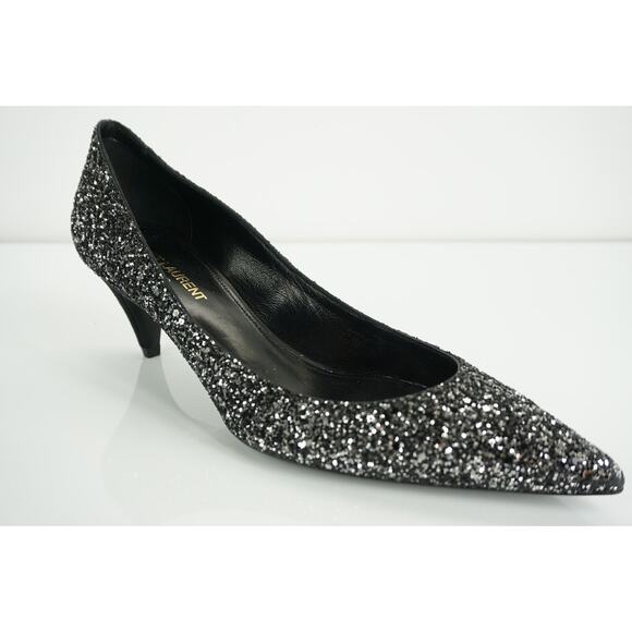 Saint Laurent Charlotte 55MM Super Black Glitter Pointy Toe Pumps - Picture 8 of 12